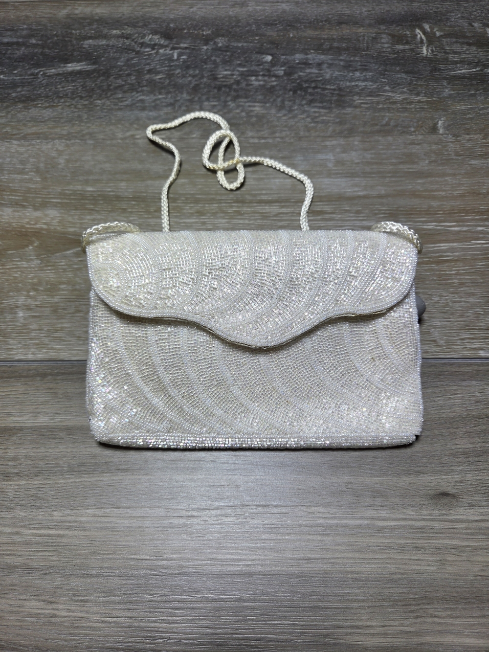 Magid Ivory Iridescent Beaded Evening Shoulder Bag Clutch